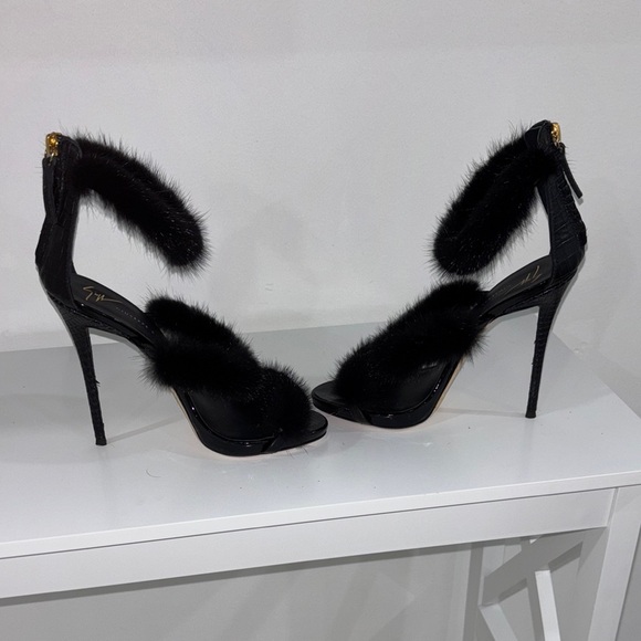 Black Fur Giuseppe Women’s Heels - Picture 3 of 5